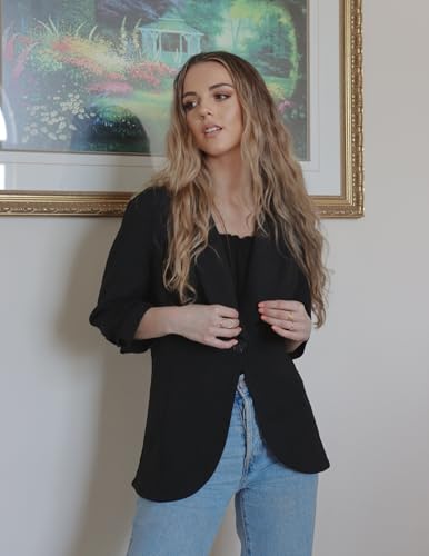 Unibelle Damen Blazer Cardigan Dünn 3/4 Längere Elegant Leicht Bolero Jacke Blazer Slim Fit Anzug Trenchcoat , A-schwarz, 38(Herstellergröße:M)