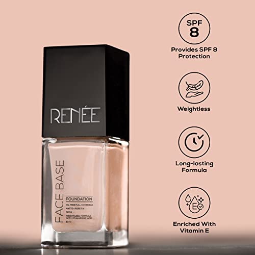 Image of RENEE Face Base Liquid Foundation - Creamy Latte, 23ml | Enriched with Hyaluronic Acid & Vitamin E, Provides SPF 8 Protection, Weightless, Long-lasting Matte Finish