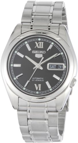 Seiko Men's 5 Automatic SNKL55K Silver Stainless-Steel Automatic Watch with Black Dial