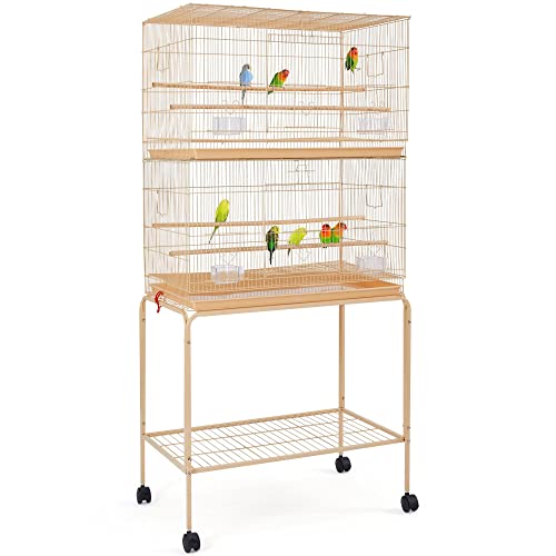 Yaheetech Double Story Flight Bird Cage with Rolling Stand Extra Space Slide-Out Tray Wood Perches for Small Birds