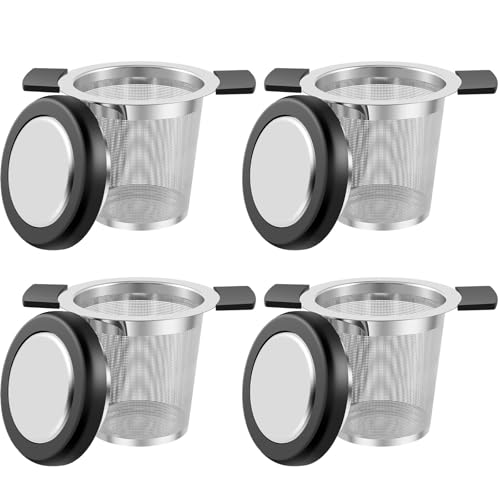 4Pcs Stainless Steel Tea Infuser Strainer with Heat Proof Double Handles & Lid Extra Fine Mesh Ball Infusers Loose Leaf Tea Strainer for Hanging on Teapots Mugs Cups(4Pcs)