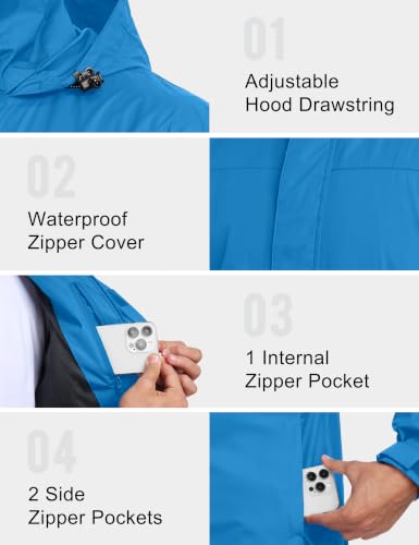 Image of Little Donkey Andy Men's Waterproof Rain Jacket Outdoor Raincoat for Hiking