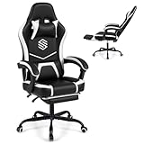 Giantex Gaming Chair, Height Adjustable Computer Desk Chair with Headrest, Lumbar Support, Linkage Armrests, Reclining Backrest & Footrest, Ergonomic Office Chair, Video Game Chair (Black)