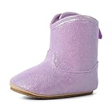 ESTAMICO Baby Girls Glitter Boots Easy-on Waterproof Shiny Ankle Booties Non-Slip Soft Rubber Shoes for All Seasons, Purple 6-12 Months Infant
