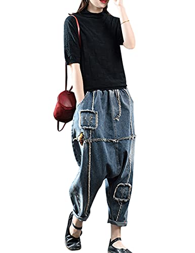 Women's Casual Harem Jeans Elastic Waist Denim Pants Trousers4