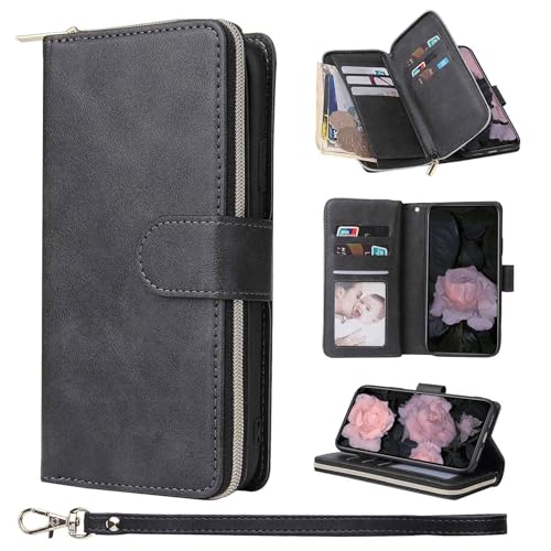 Coque pour iPhone 14 en cuir premium ZCDAYE avec fermeture zipper noire