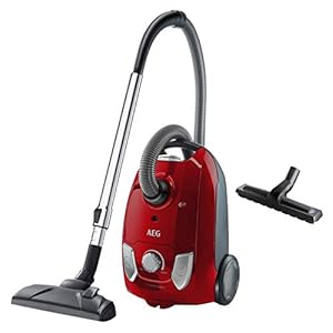 AEG VX4-1-WR-P stofzuiger met zak (incl. extra mondstuk, accessoires geïntegreerd in het apparaat, draaggreep, licht, 750 Watt, 7,5 m actieradius, wasbare hygiëne filter, ergonomische handgreep, rood)
