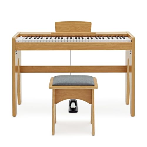 Keynote Piano Numérique 61 Touches pour Enfants et Débutants - Clavier Electrique Compact Piano Droit Classique en Bois avec Siège et USB