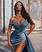 Satin Prom Dresses with Slit 2024 Mermaid Off Shoulder Long Ball Gown Formal Gowns and Evening Dresses Navy us6