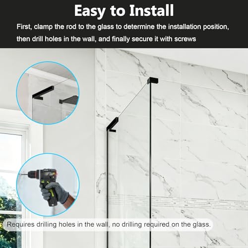 Barre de stabilisation murale pour paroi de douche argent 34cm bras support verre sans perçage