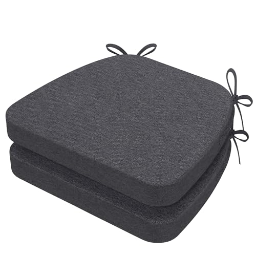Image of AAAAAcessories D-Shaped Chair Cushions, 2 inch Thick Dining Chair Pads with Ties and Removable, Machine-Washable Cover, 17 inch x 16 inch, Set of 2, Dark Grey
