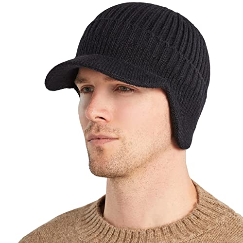 WANYI Casquette de Baseball en Tricoté Hiver Chapeau d'hiver en Tricot Homme Bonnet Chaud Extérieur Épais Beanie Cap élastiques avec 6cm Bord (Double Couche Noir) Cover
