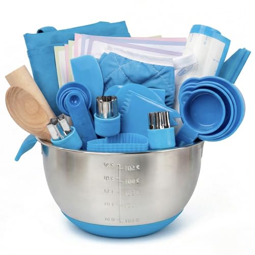 Kids Baking SetReal Cooking Set for Kids with Kids Cooking Utensils & Kitchen Accessories Measuring Tools & Baking Supplies Great Gift for Pretend Play & Montessori Learning (Blue)