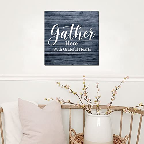 Tollyee Wooden Signs With Saying Gather Here With Grateful Hearts Wood Plaque Wall Hanging Sign Encouragement Gifts Quote Wood Sign For Home Cabin Front Door Outdoor Decoration 8X8In #TOP4