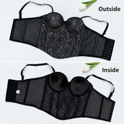 KWVOEBQ Corset Dress for Women Black S Mesh Bustier Push Up Bra Camisole - image 3