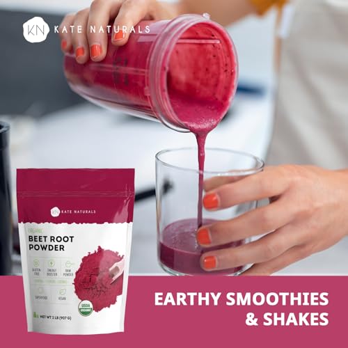 Image of Kate Naturals Organic Beet Root Powder for Smoothies, Baking & Juice, 2lb | Non-GMO, Raw Beetroot Superfood Extract & Natural Red Food Coloring & Nitric Oxide, Earthy Flavor