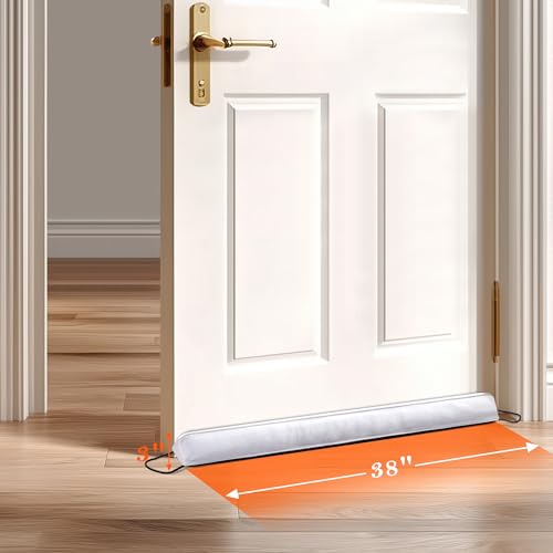 Image of Sunolga Door Draft Stopper Blocks Hot and Cold Air with Removable Washable Cover for Bottom of Door, All-Season Seal for Noise, Wind, Dust, Door Sweep for Gaps Up to 3 inch, Home Essentials, 38 inch, White