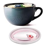 Licsaliwe Taza de sopa de cerámica de 700ml con tapa y asas, cuenco apto para microondas para cereales, avena y ramen, fácil de limpiar