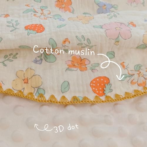 Image of Baby Swaddel Blanket Cotton Muslin Thick Crib Bedding Dotted Backing Double Layer Receiving Blanket 40 inchx40 inch (Strawberry Flower)