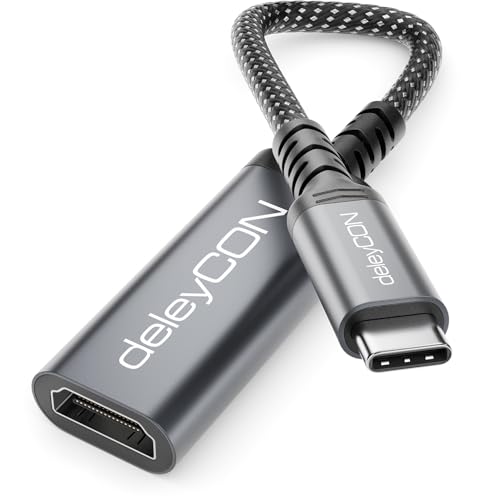 deleyCON Adaptateur Câble USB‑C vers HDMI - 4K UHD 60Hz - Aluminium, Tressé - pour Moniteur/TV/Projecteur HDMI - Compatible Thunderbolt 3/4, iPhone...