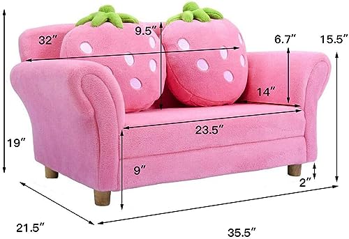 Fireflowery-Kids-Sofa-Children-Upholstered-Loveseat-Lounge-Bed-w-2-Cute-Strawberry-Pillows-Children-Couch-Armrest-Double-Seat-Kid-Sofa-for-Playroom-Bedroom-Living-Room-Baby-Room-Pink Fireflowery Kids Sofa Children Upholstered Loveseat Lounge Bed w 2 Cute Strawberry Pillows Children Couch Armrest Double Seat Kid Sofa for Playroom Bedroom Living Room Baby Room Pink