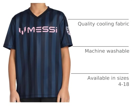 Image of Messi Boys' Lifestyle Short Sleeve Top, Loose-fit V-Neck Shirt with Logo, Comfortable