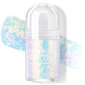 Roll-on Holographic Body Glitter Gel for Body Face Hair, Chameleon Color Changing Glitter Gel Under Light, Chunky Mermaid Sequins Festival Party Body Shimmer Glitter Makeup(12# Sparkling Blue)