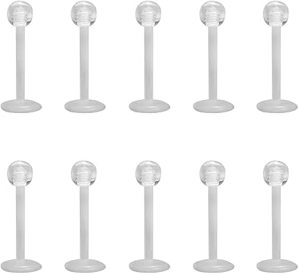 Clear Stud Earrings for Sports Work Surgery, Bioflex Plastic Clear Cartilage Earring Retainer, Ashley Vertical Labret Lip Rings Jewelry, 16g Daith Medusa Rook Helix Conch Tragus Piercing Jewelry Earrings for Women Men