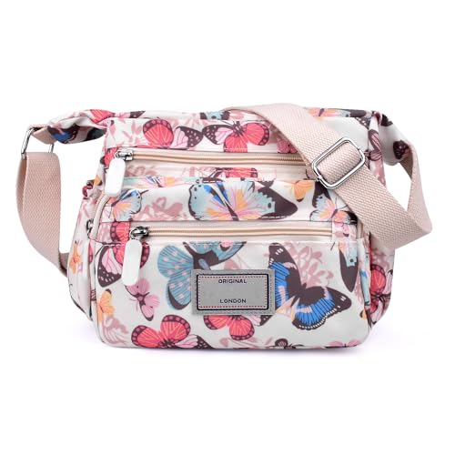 WITERY Crossboby Bag for Women - Waterproof Nylon Multi-Pocket Purse Floral Shoulder Bag Zipper Handbag Messenger Bag