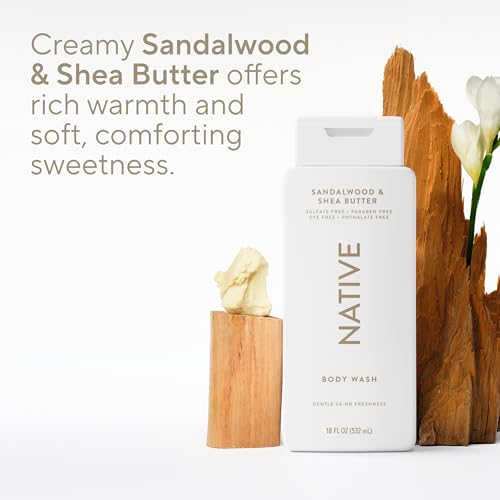 Image of Native Clean Body Wash, Gentle & pH-balanced for Sensitive Skin, 24-Hr Freshness for Men & Women, Vegan & Cruelty-Free, Free of Sulfates & Parabens, Sandalwood & Shea Butter, 18 fl oz
