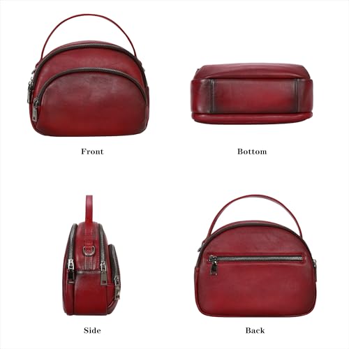 Image of HESHE Genuine Leather Crossbody Bags Leather Purses for Women Vintage Small Shoulder Handbags with Multi-Pockets