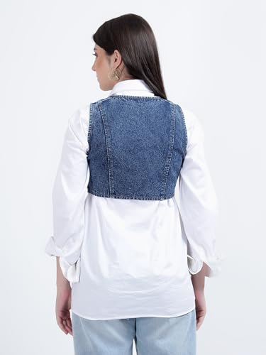 Image of DRAPE AND DAZZLE Stylish Denim Jacket |Casual Wear Jacket | Trending Crop Waistcoat Jacket for Women DD-097