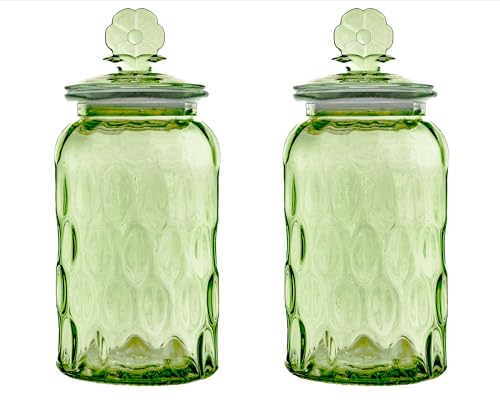 10 Strawberry Street Textured Glass Flower Canister Dimpled Round Sage Set of 2
