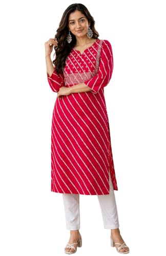 Image of Women's Cotton Floral Printed V-Neck A-Line Kurta /Regular Fit Kurti-3 /4 Sleeve