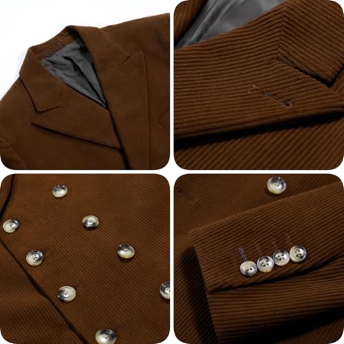 Men's Suits Jacket Vintage Corduroy Blazer Double Breasted Slim Fit Sports Coat Formal Casual4