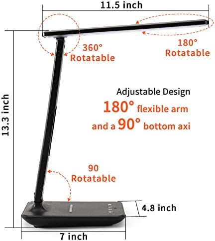 LED Desk Lamp with Wireless Charger, Table Lamp with Clock, Alarm, Date, Temperature, Office Lamp, Desk Lamps for Home Office (Black)