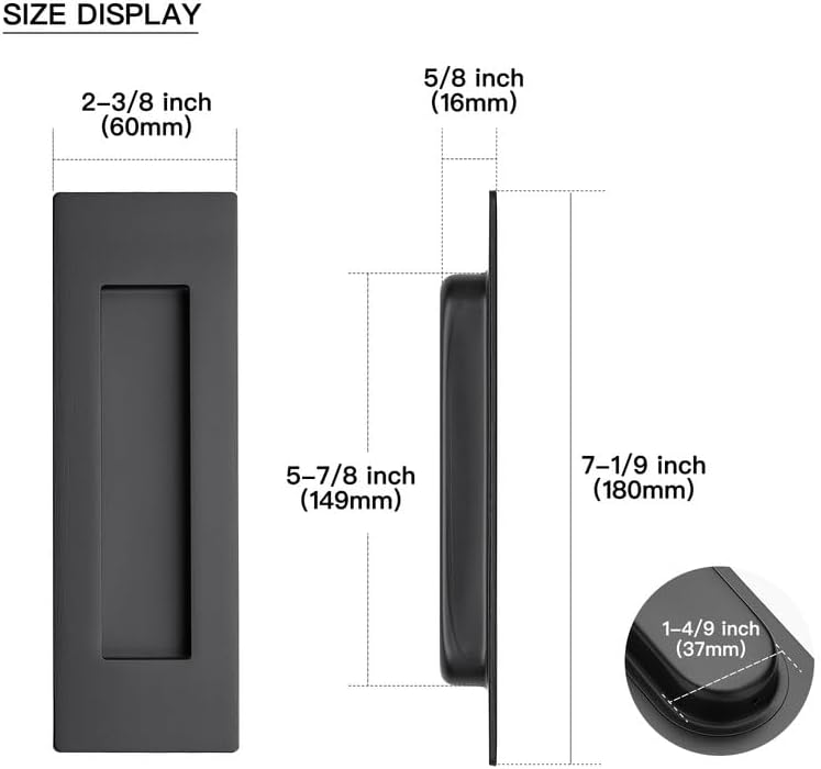Miniatura 3 de Ravinte Paquete de 1 manija negra para puerta corrediza de armario, tiradores empotrados negros de 7 pulgadas de longitud, para puerta corrediza de