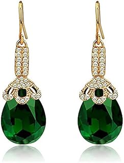 Vintage Design Long Luxury Teardrop Gold & Emerald Green Drop Earrings E581