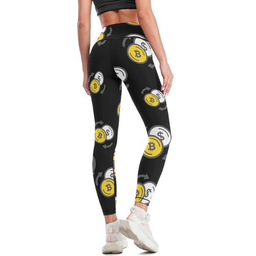 Bitcoins and Dollar Yoga Pants Leggings for Women High Waisted Tummy Control Workout - Image 4