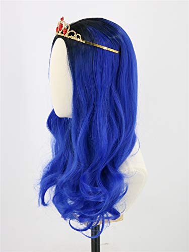 LeMarnia Girls Blue Long Wavy Curly Wig Halloween party wig(023), Blue Wave Wig - Image 3
