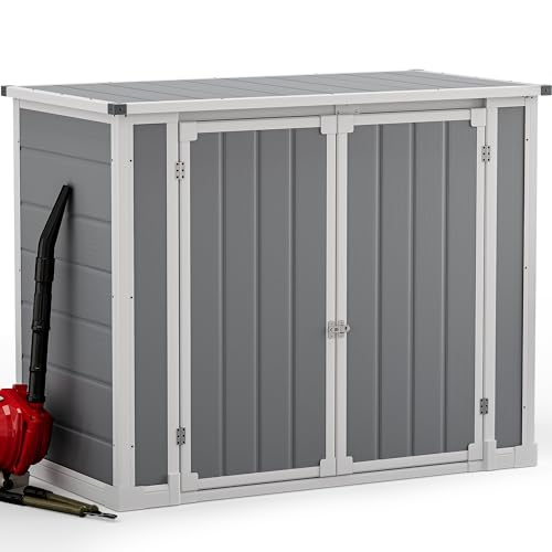 Image of DWVO 4.7x2.5 FT Outdoor Storage Shed w /o Shelf, 35Cu.ft Horizontal Resin Tool Shed with Hydraulic Gas Rod and 3 Locks for Garden, Trash Cans, All-Weather Outdoor Storage, Lockable with Floor