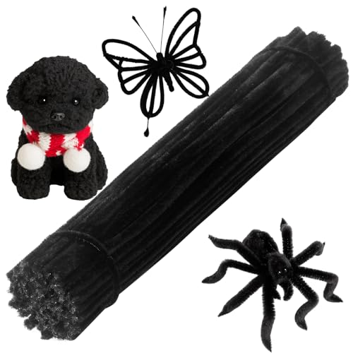 200 Pieces Pipe Cleaners Chenille Stem Set for DIY Arts Crafts Decorations (Black)