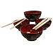 4 Set of Traditional Japanese Black & Red Rice Bowl Set with Chopstick