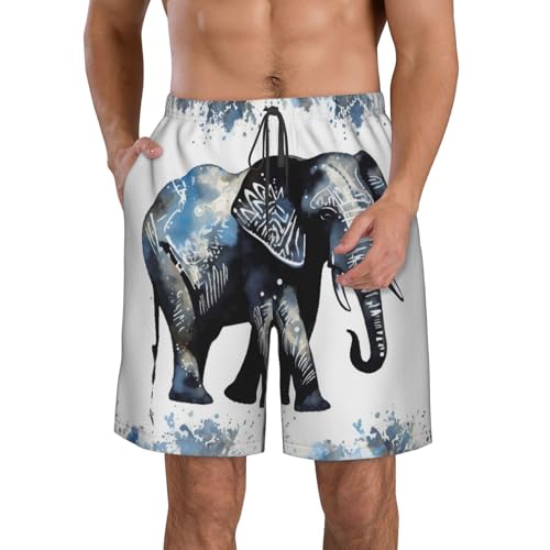 Elephant-Blue Black Men's Swim Trunks Quick Dry Board Shorts with Pockets Casual Drawstring Beach Shorts
