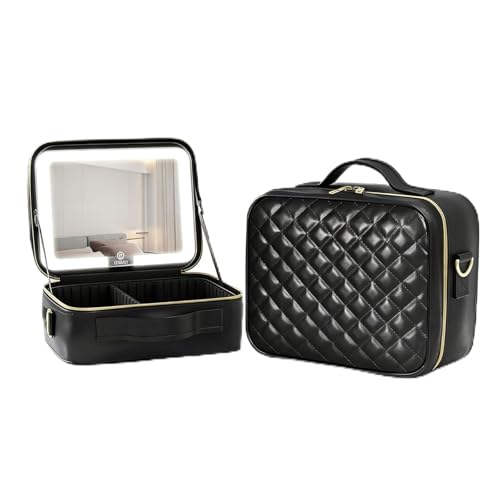 Trousse de maquillage avec miroir LED 3 modes et compartiments ajustables pour cosmétiques
