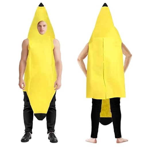 Disfraz de Plátano para Adultos Hombre y Mujer Unisex, Divertido Traje de Fruta Amarilla para Fiestas, Carnaval, Halloween, Eventos Temáticos y Despedidas de Soltero, Talla Única Cómoda (150-170CM) | Ya disponible en tu tienda friki favorita! En mundofriki.es!