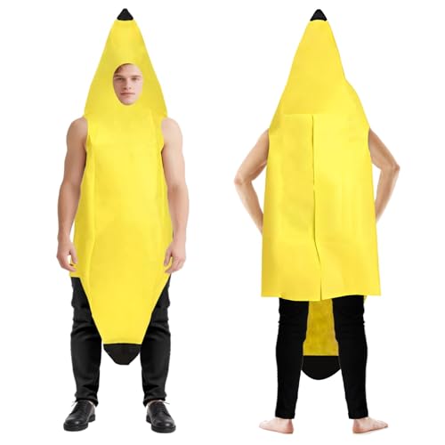 Uoww Costume Banane Adulte Unisexe Costume Original Femme Homme Taille Unique Tenue de Soirée à Thème Fruité, Carnaval, Halloween, Événement Déguisé, Accessoire Drôle Nourriture (150-170CM)