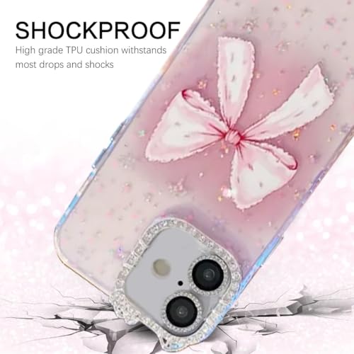 Image of mobistyle Designed for iPhone 16 Plus,Cute Sparkling Bow Pattern Camera Protection Back Cover Case for Women Girls | iPhone 16 Plus,Pink |