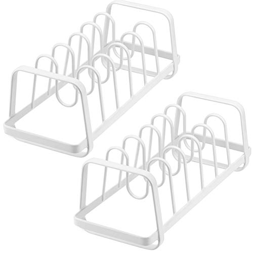 Slideep Pot Lid Holders, Cutboard Pan Bakeware Cookware Organizer Rack for Kitchen, Pantry, Cabinet, Storage Rack with 7 Dividers White - 2 Pack