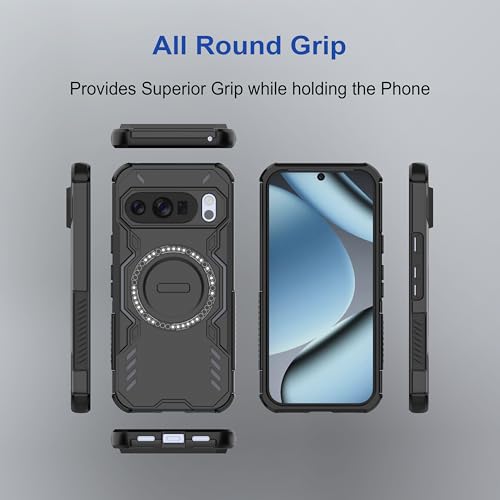 Image of amazon basics Back Case Cover for Google Pixel 10 | Magnetic Case with Built-in Metal Ring | Supports MagSafe Charger, Wallet & Car Mount | Shockproof Hybrid PC + TPU | Black